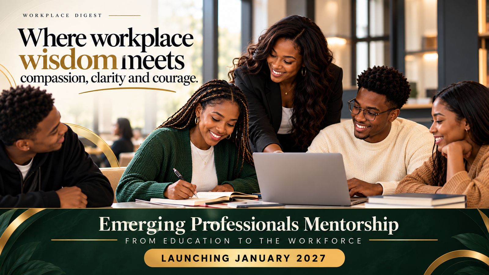 Young professionals working together with a mentor
