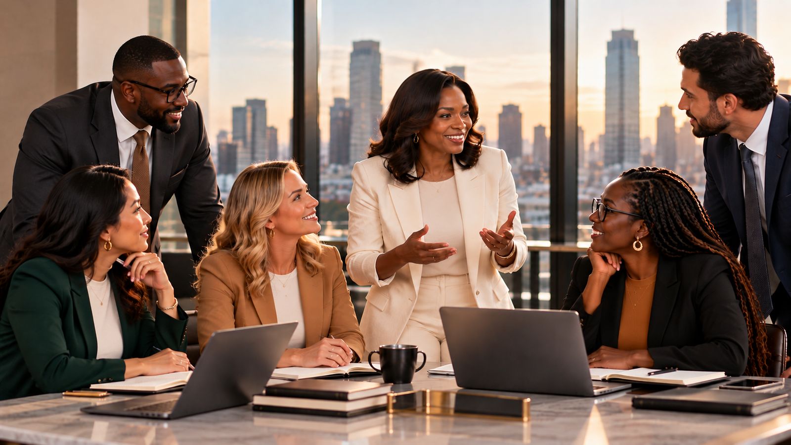 A team gathered around a conference table