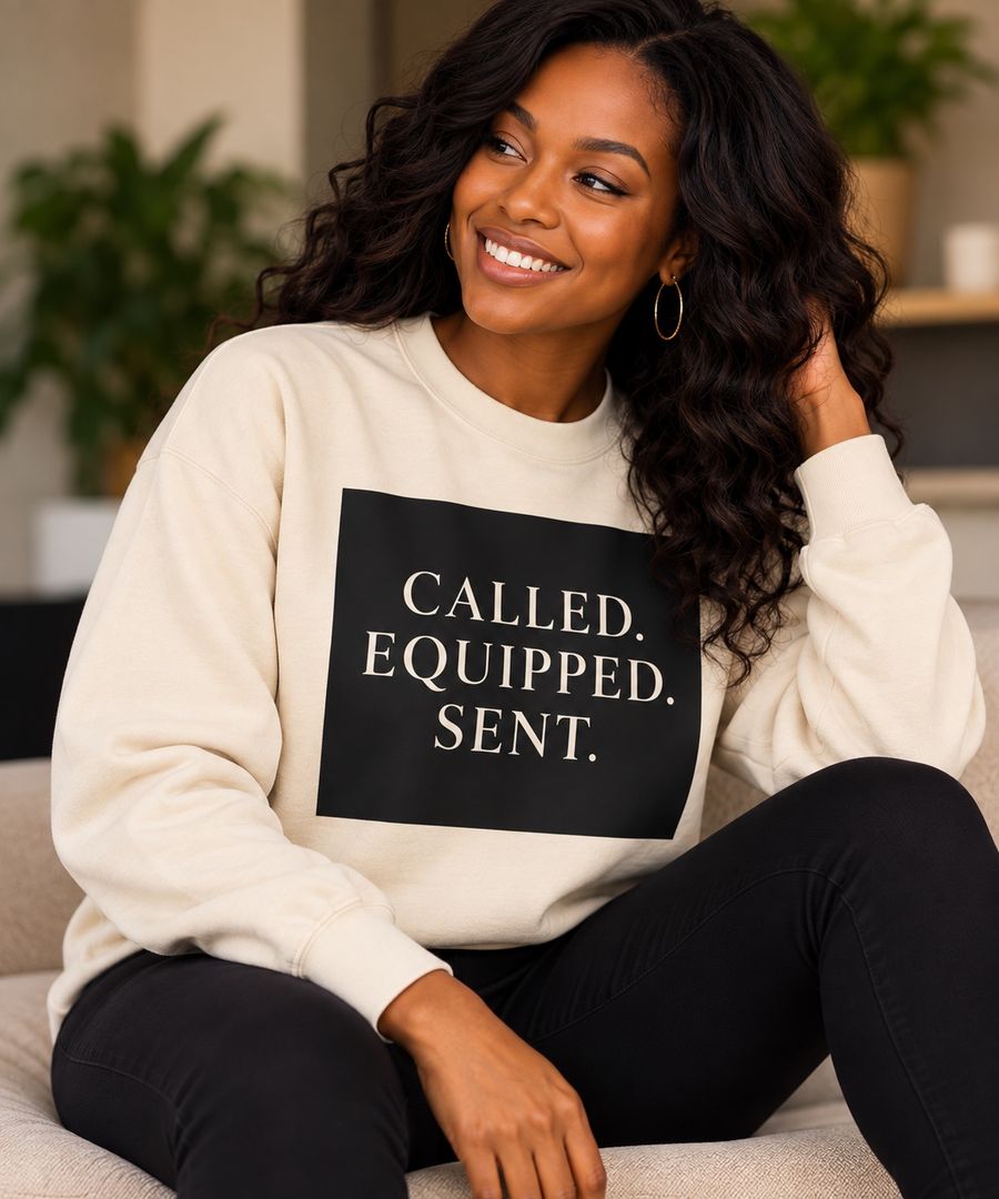 The cream CALLED. EQUIPPED. SENT. sweatshirt