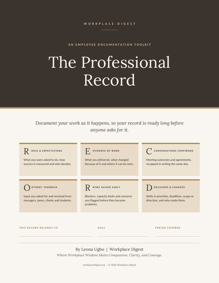 Cover of The Professional Record, a Workplace Digest resource