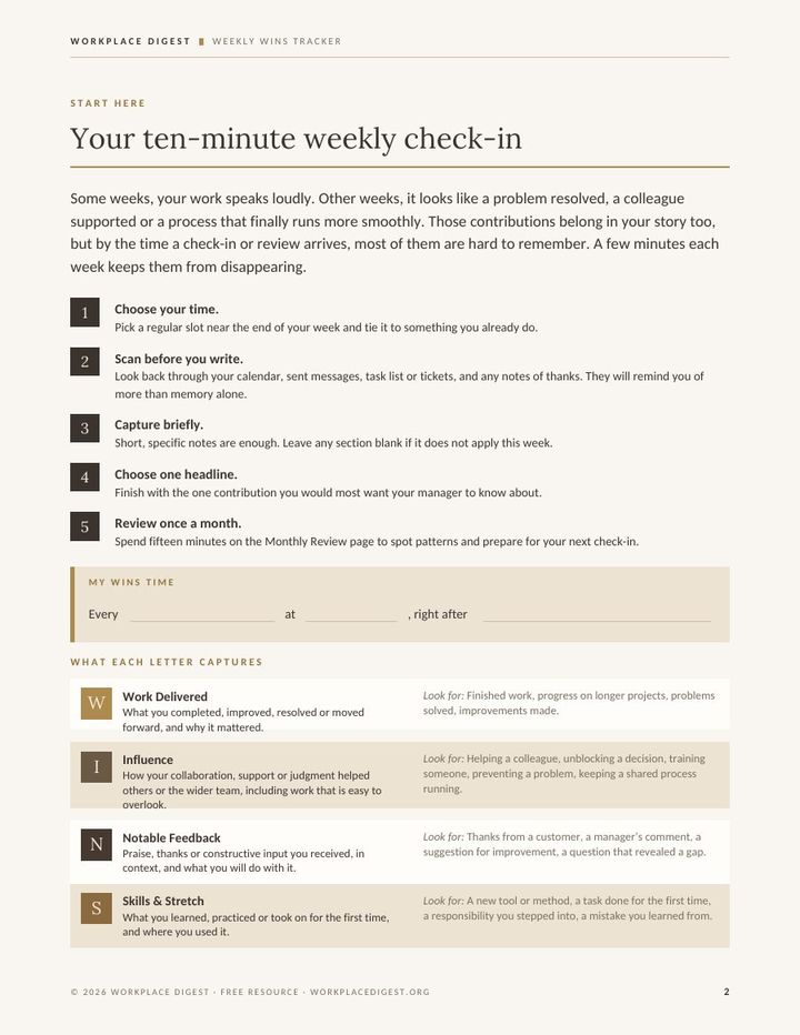 Inside page preview of Weekly WINS Tracker